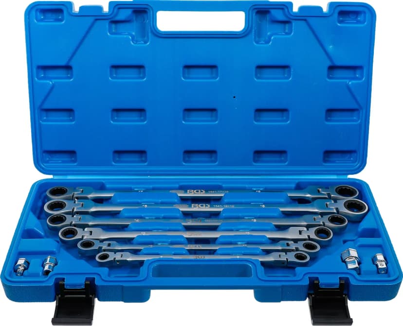 Set dvostranskih račnastih ključev z zglobnima glavama, 8 - 19 mm, 10-delni