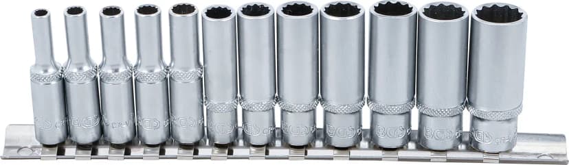 Set nasadnih ključev, 12-robi, globoki, pogon 6.3 mm (1/4"), palčne velikosti, 12-delni