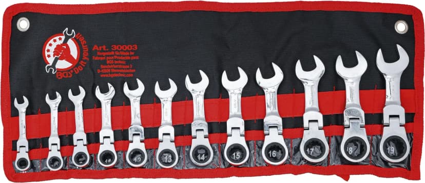 Set račnastih kombiniranih ključev, ekstra kratki, 8 - 19 mm, 12-delni