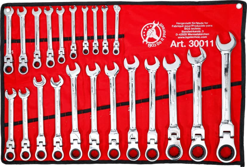 Set račnastih kombiniranih ključev, zglobne glave, 6 - 32 mm, 22-delni
