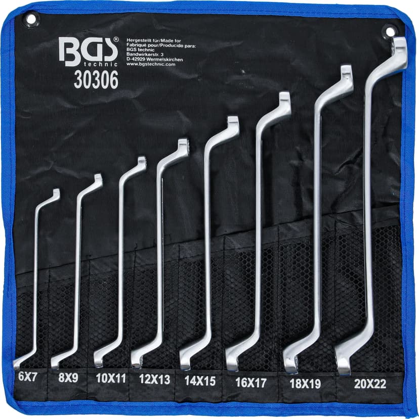 Set dvojnih obročnih ključev, globoko zamaknjena konca, 6 x 7 - 20 x 22 mm, 8-delni
