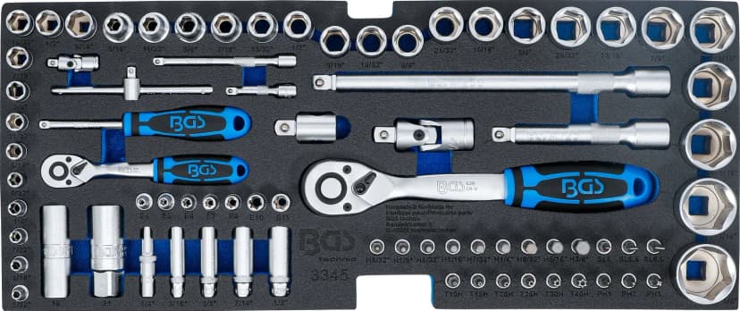 Penasti vložek za BGS 3312: set nasadnih ključev, 6.3 mm (1/4") / 12.5 mm (1/2"), palčne velikosti, 78-delni