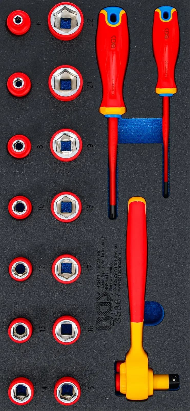 Modul za predal 1/3: VDE set nasadnih ključev in izvijačev, pogon 10 mm (3/8"), 17-delni
