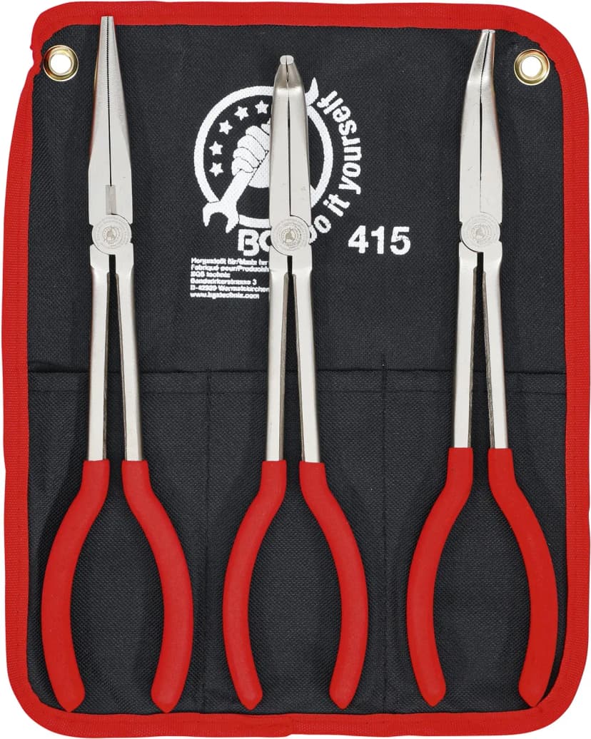 Set klešč s podolgovatimi čeljustmi, ravne / upognjene, 260 - 285 mm, 3-delni