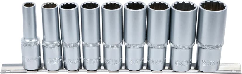 Set nasadnih ključev, 12-robi, globoki, pogon 12.5 mm (1/2"), 10 - 24 mm, 9-delni