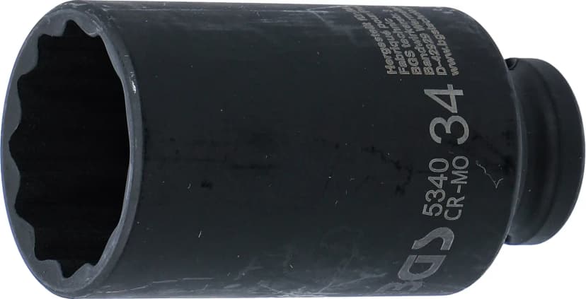 Udarni nasadni ključ, 12-robni, globok, pogon 12.5 mm (1/2"), 34 mm