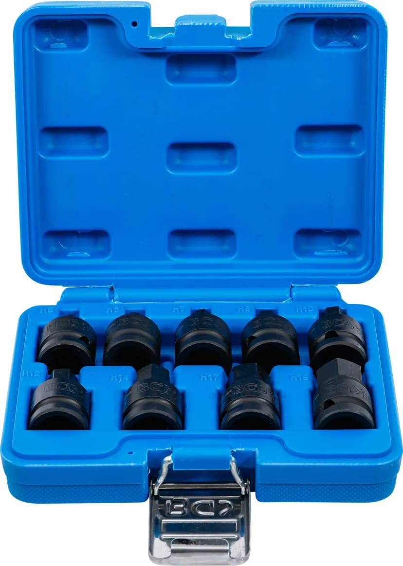 Set udarnih nasadnih ključev z bitom, pogon 12.5 mm (1/2"), notranji šestrob 5 - 19 mm, 9-delni