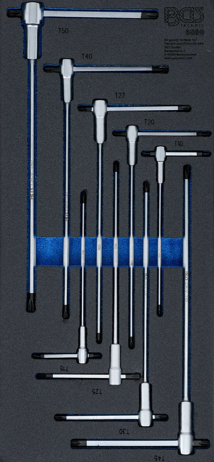 Modul za predal 1/3: set izvijačev z drsnim T-ročajem, T-profil (za Torx), T10 - T50, 9-delni