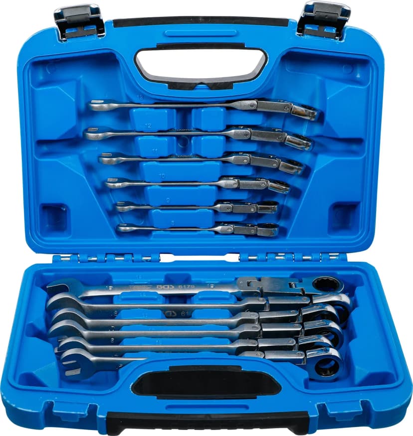 Set kombiniranih ključev z ragljo z dvojnim zglobom, nastavljiva, 8 - 19 mm, 12-delni
