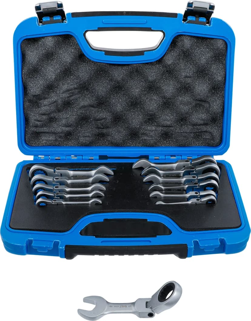 Set račnastih kombiniranih ključev, kratek, nastavljiva, 8 - 19 mm, 12-delni
