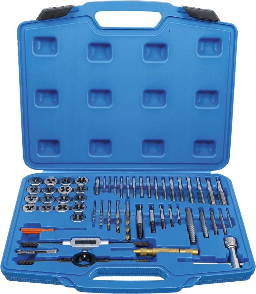Set navojnih svedrov in vrezil, palčne velikosti, 1/4" - 1/2", 56-delni