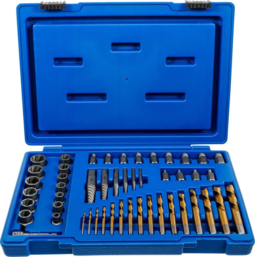 Set izvlekačev vijakov in matic z setom levosučnih svedrov, 2 - 18 mm, 49-delni