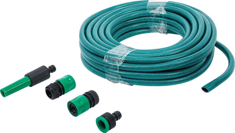 Vodna cev, PVC, z vodno pršilno pištolo in hitrimi spojkami, 15 m, 6-pcs.