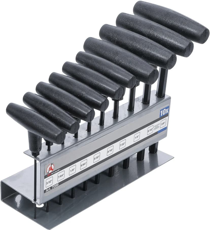 Set izvijačev s T-ročajem, palčne velikosti, notranji šestrob 3/32" - 3/8", 10-delni