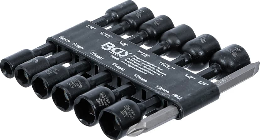 Set nasadnih ključev, šestrobi, pogon 6.3 mm (1/4"), za električne vrtalnike, 1/4 - 1/2", 6 - 13 mm, 14-delni