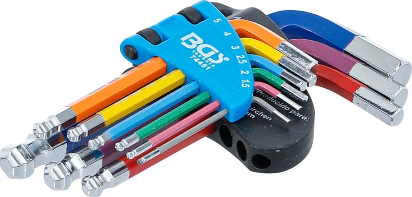 Set L-ključev, večbarvno, kratek, notranji šestrob, notranji šestrob s kroglično glavo 1.5 - 10 mm, 9-delni