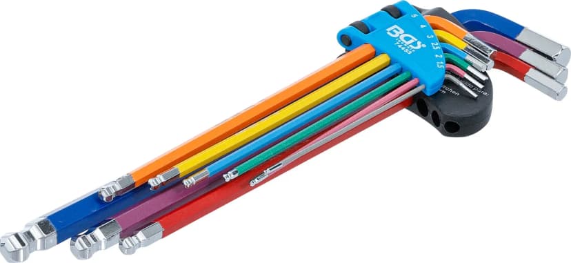 Set L-ključev, večbarvno, ekstra dolg, notranji šestrob, notranji šestrob s kroglično glavo 1.5 - 10 mm, 9-delni