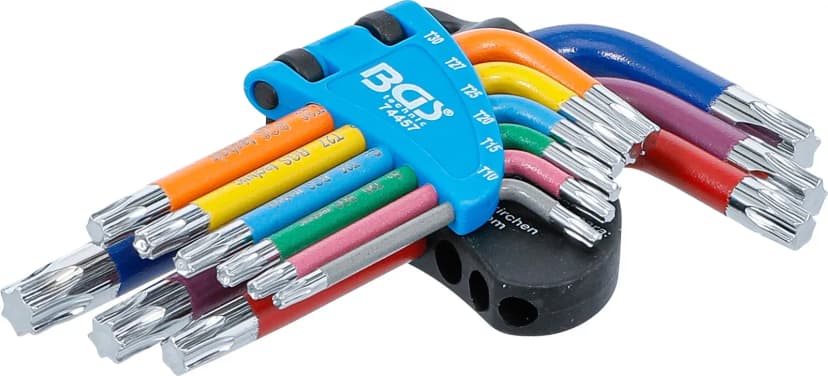 Set L-ključev, večbarvno, kratek, T-profil (za Torx) T10 - T50, 9-delni