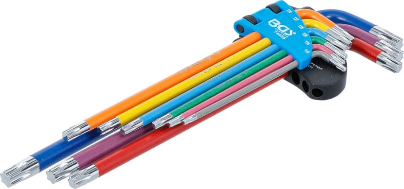 Set L-ključev, večbarvno, ekstra dolg, T-profil (za Torx) T10 - T50, 9-delni