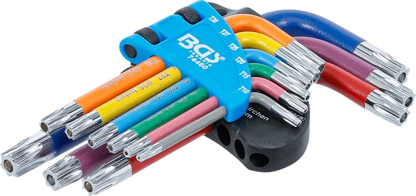 Set L-ključev, večbarvno, kratek, T-profil z zaščito proti odpiranju (za Torx) T10 - T50, 9-delni
