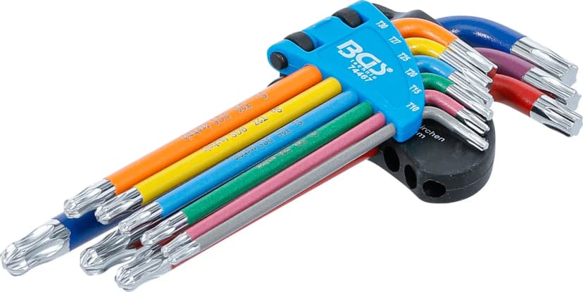 Set L-ključev, večbarvno, T-profil (za Torx) s kroglično glavo T10 - T50, 9-delni