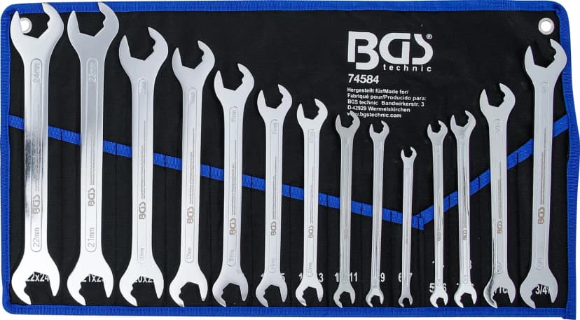 Set dvostranskih viličastih ključev, izjemno ploski, z funkcijo raglje, 6 - 22 mm, 1/4" - 3/4", 14-delni