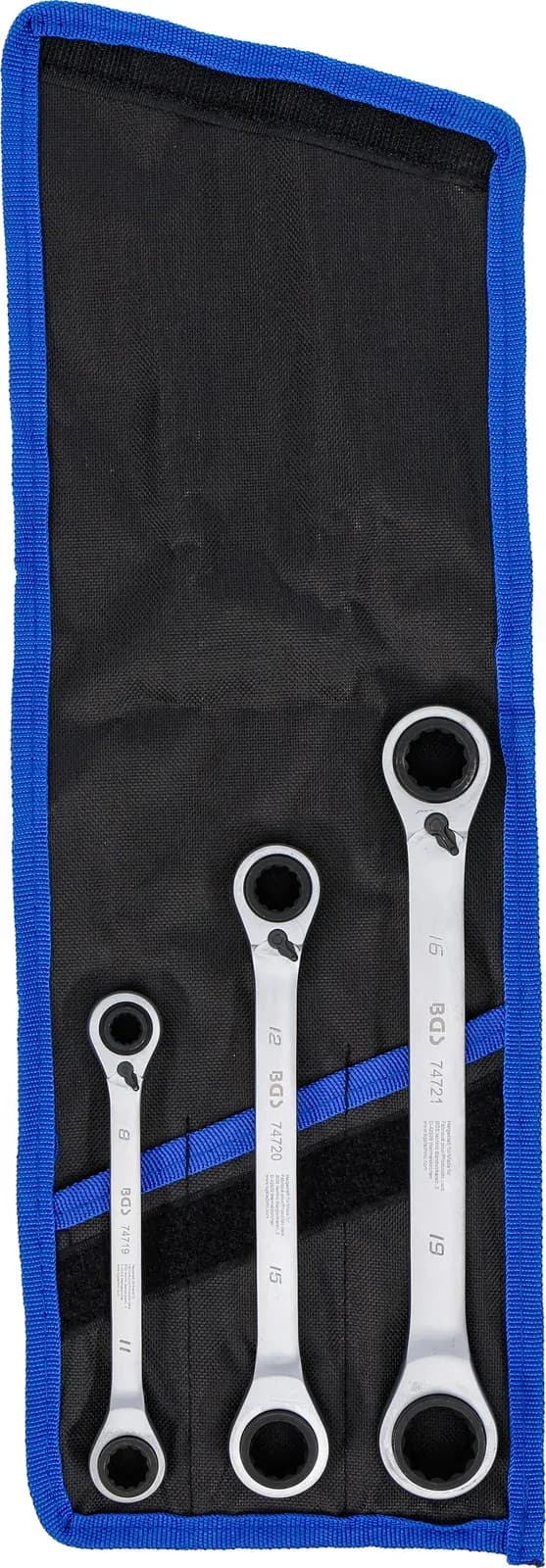 Set dvojnih raglnih obročnih ključev, preklopen, 4-v-1, 3-delni