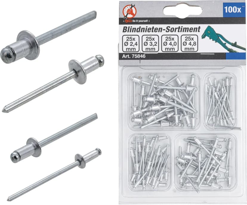 Set slepih kovic, Ø 2.4 - 4.8 mm, 100-delni