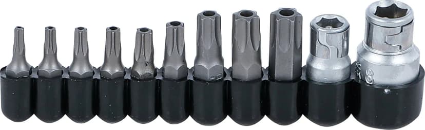 Set bitov, pogon 6.3 mm (1/4") / 10 mm (3/8"), T-profil z izvrtino (za Torx), 11-delni