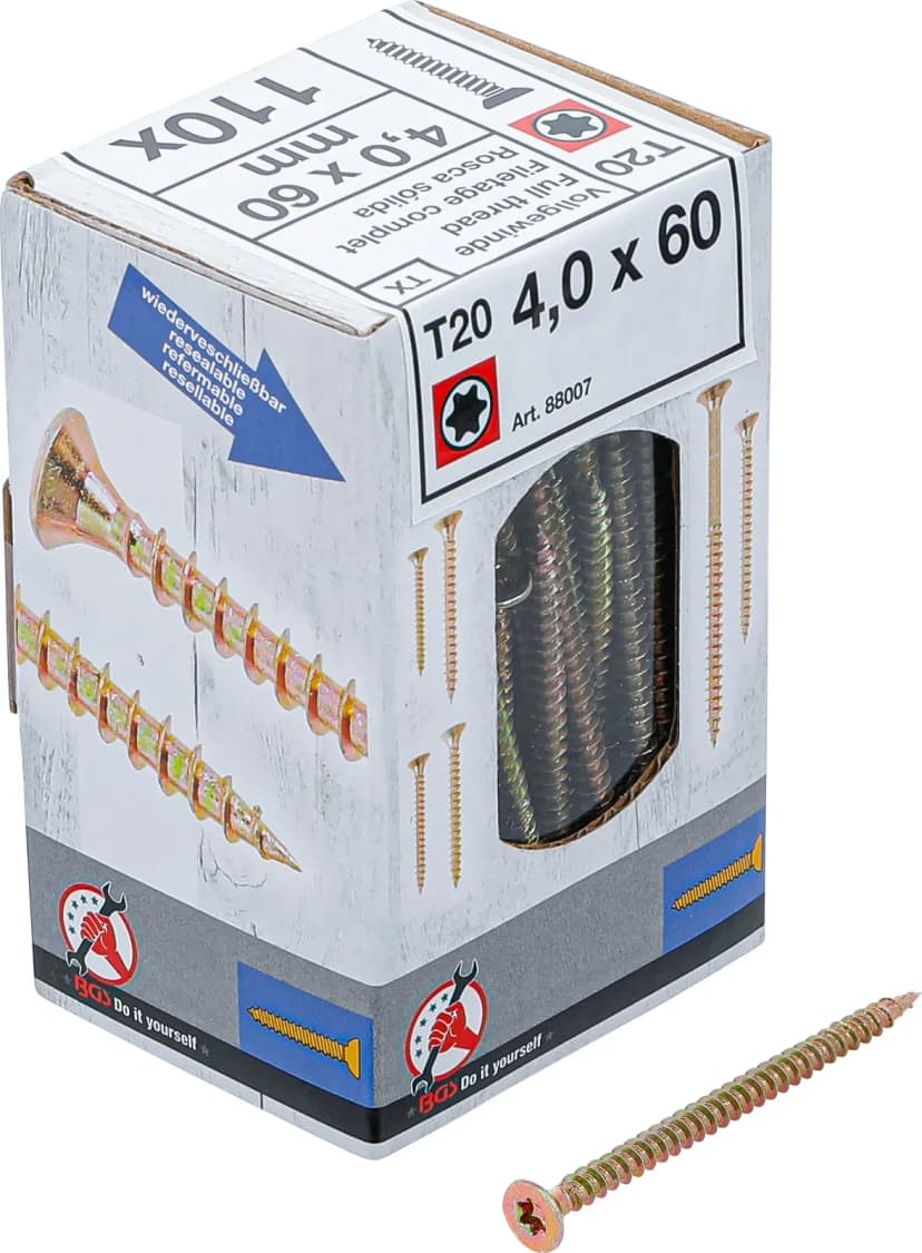 Večnamenski vijaki, T-profil (za Torx) T20, 4.0 x 60 mm, 110 kosov