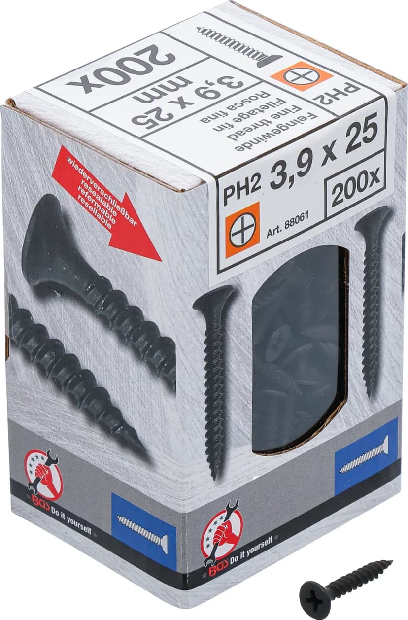 Vijaki za mavčne plošče, PH2, fin navoj, 3,9 x 25 mm, 200 kosov