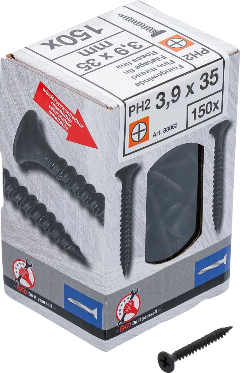 Vijaki za mavčne plošče, PH2, fin navoj, 3,9 x 35 mm, 150 kosov