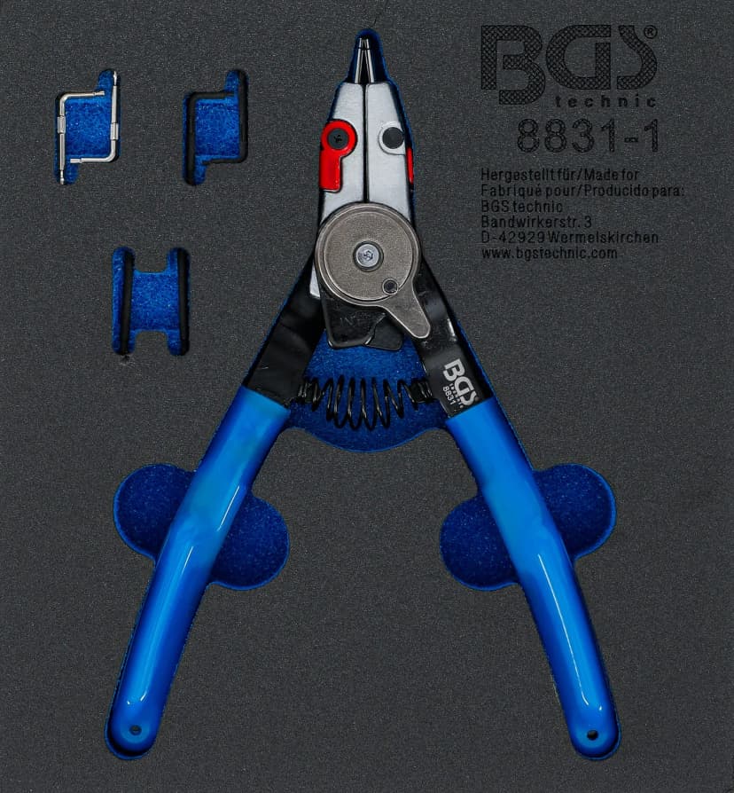 Klešče za varovalne obročke, za zunanje/notranje varovalne obroče, zamenljive konice, 180 mm
