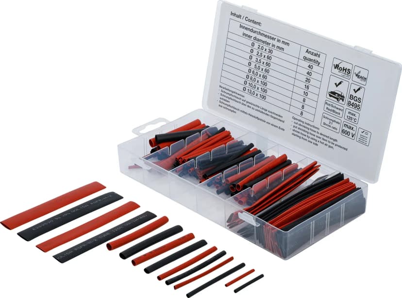 Set skrčnih cevi, rdeča / črna, 150-delni